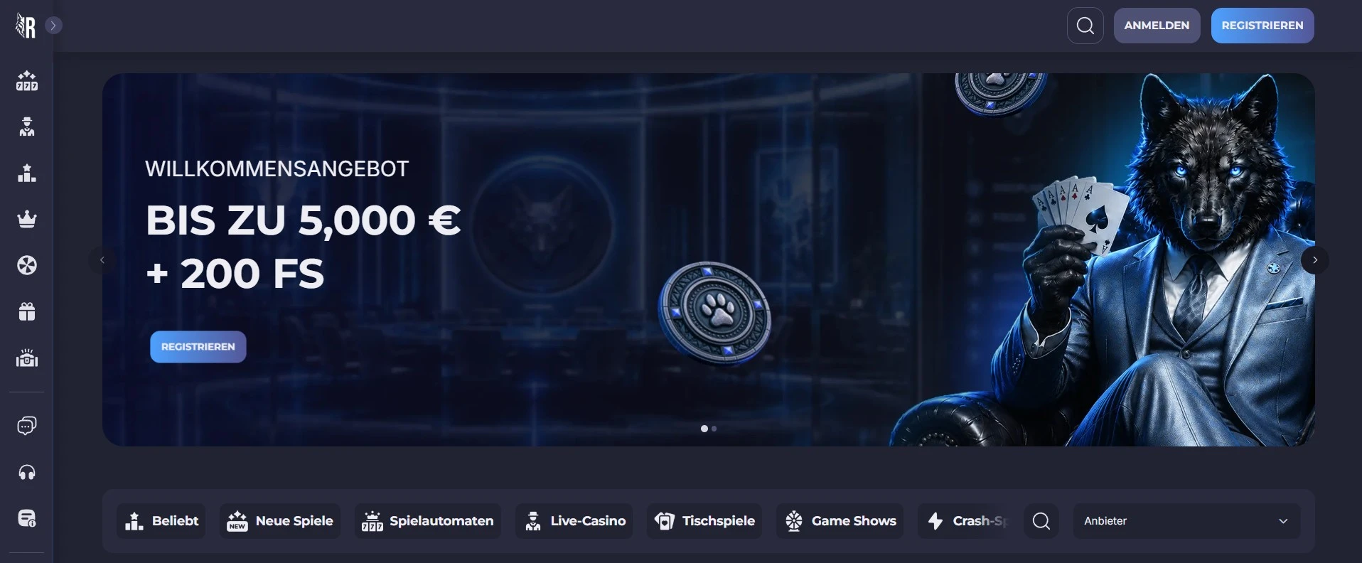 Reelwolves Casino main page